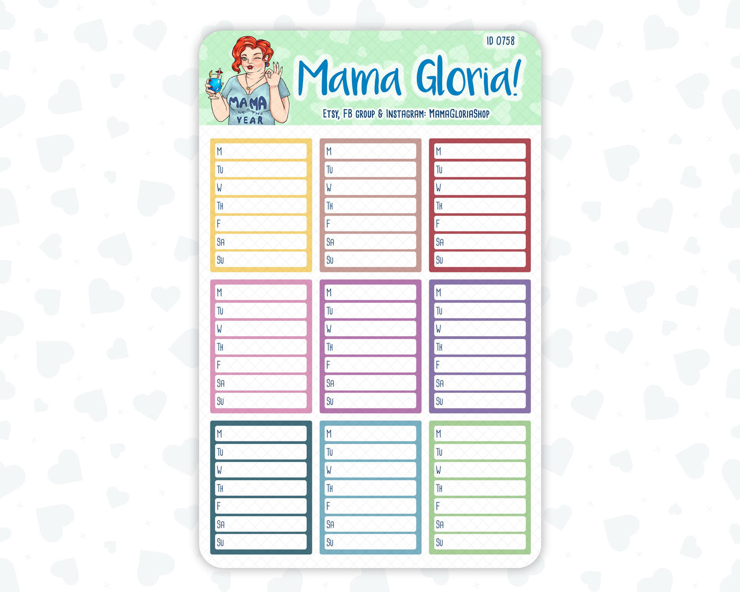 Sidebar weekly tracker pannels for planners, ID 0758, 0757