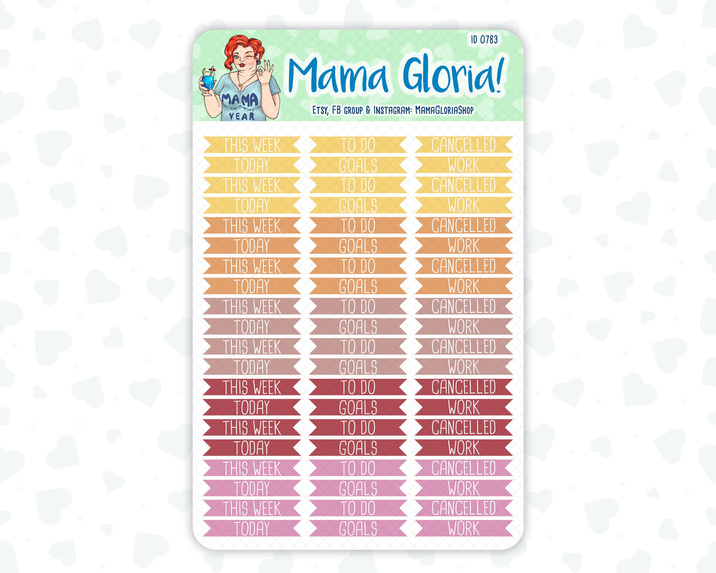 Text label kit, pannels for planners, ID 0782, 0783, 0784