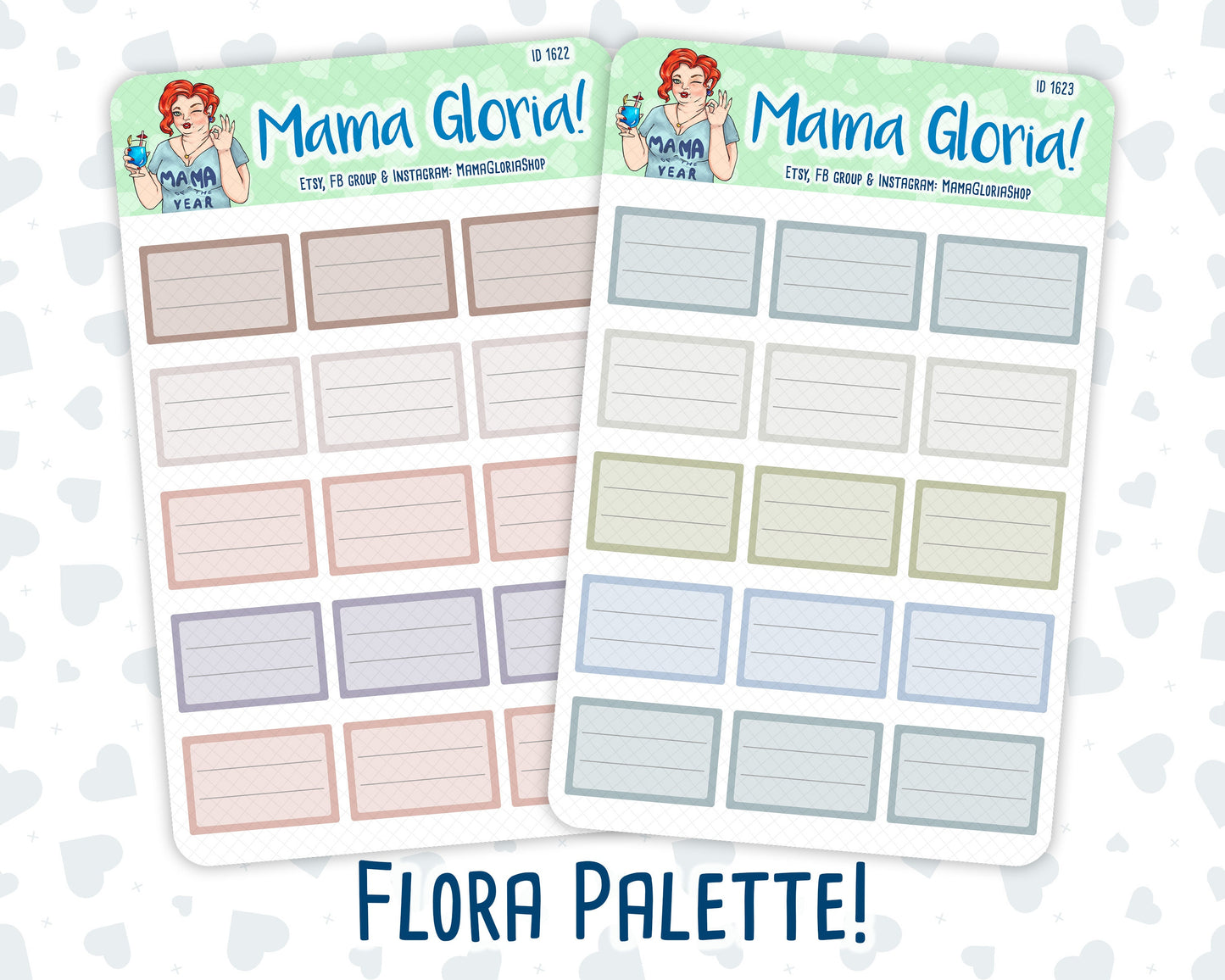 Half boxes - Flora Palette - Lined checklist - Stickers For Planners, ID 1622, 1623