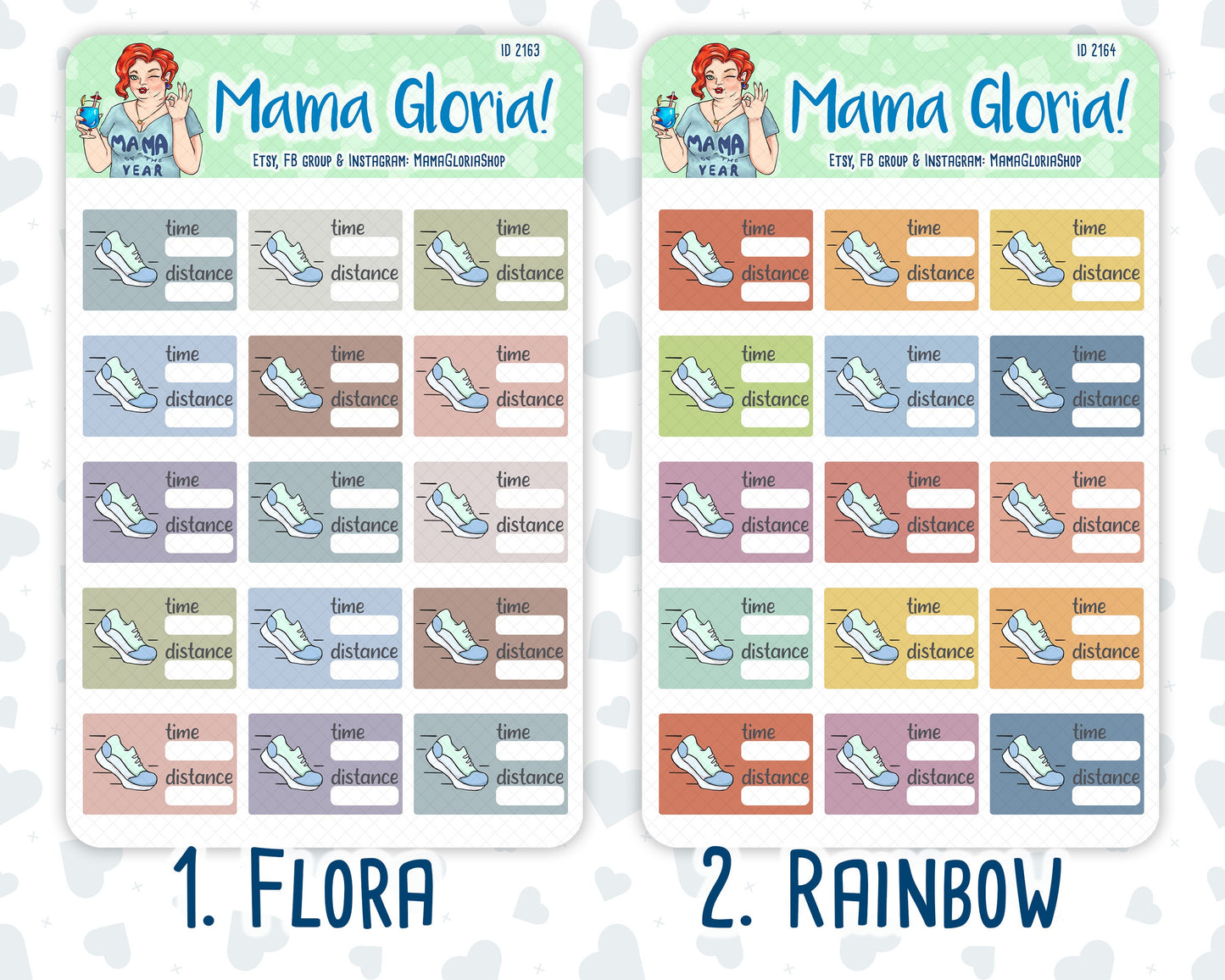Running Distance Tracker - Flora Palette - Stickers For Planners, ID 2163/2164