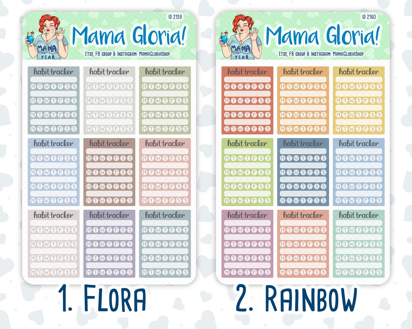 Weekly Habit Tracker - Flora Palette - Stickers For Planners, ID 2159/2160