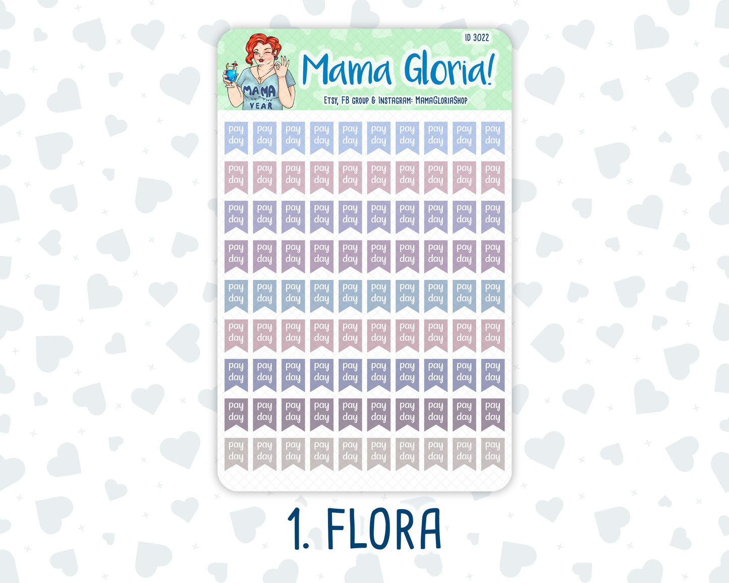 Pay Day Flag - Icon - Flora pallet - stickers for planners, ID 3022, 3023, 3024