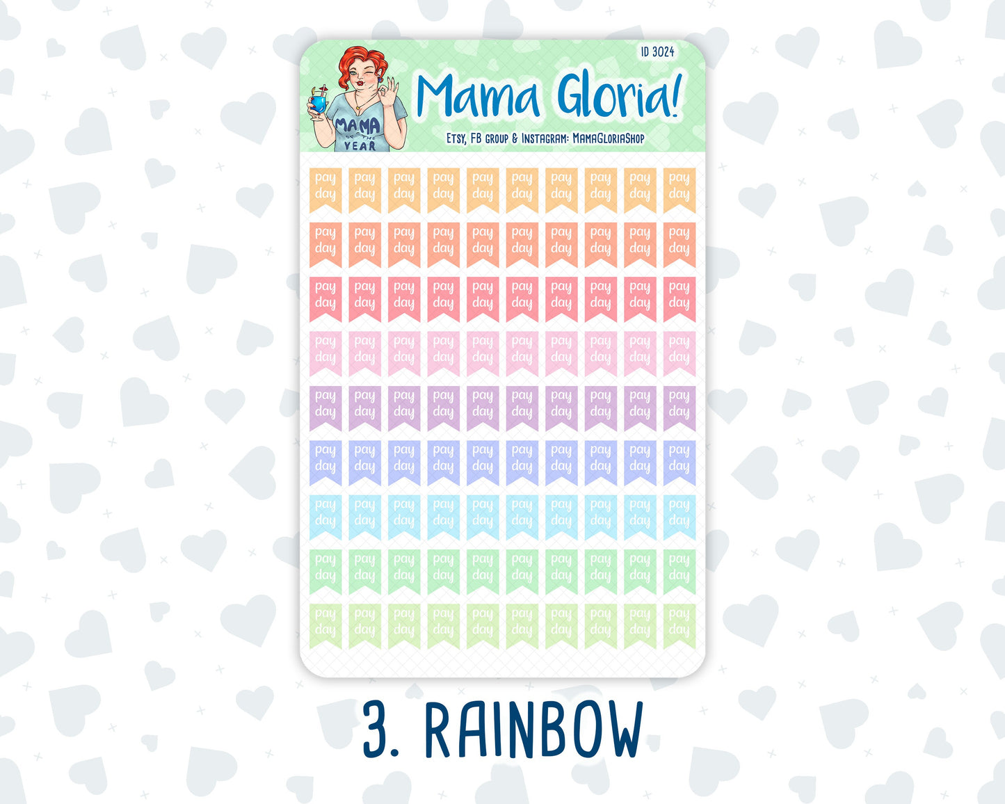 Pay Day Flag - Icon - Flora pallet - stickers for planners, ID 3022, 3023, 3024