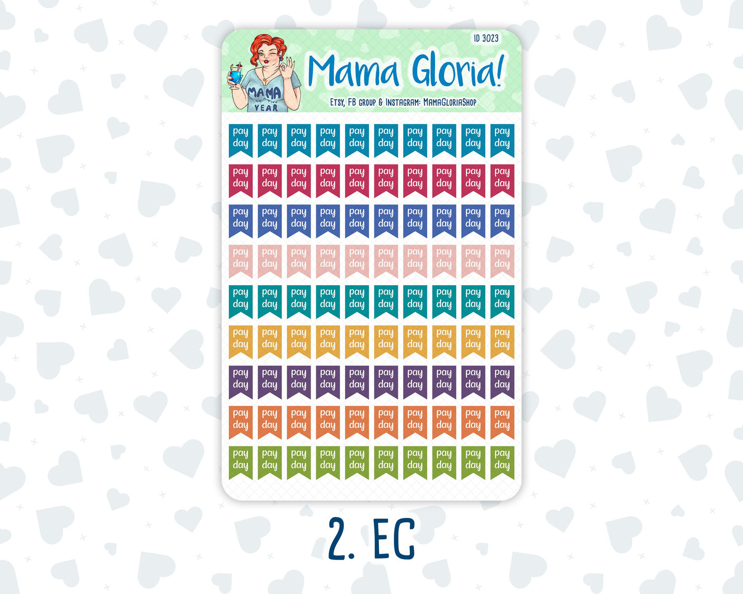 Pay Day Flag - Icon - Flora pallet - stickers for planners, ID 3022, 3023, 3024