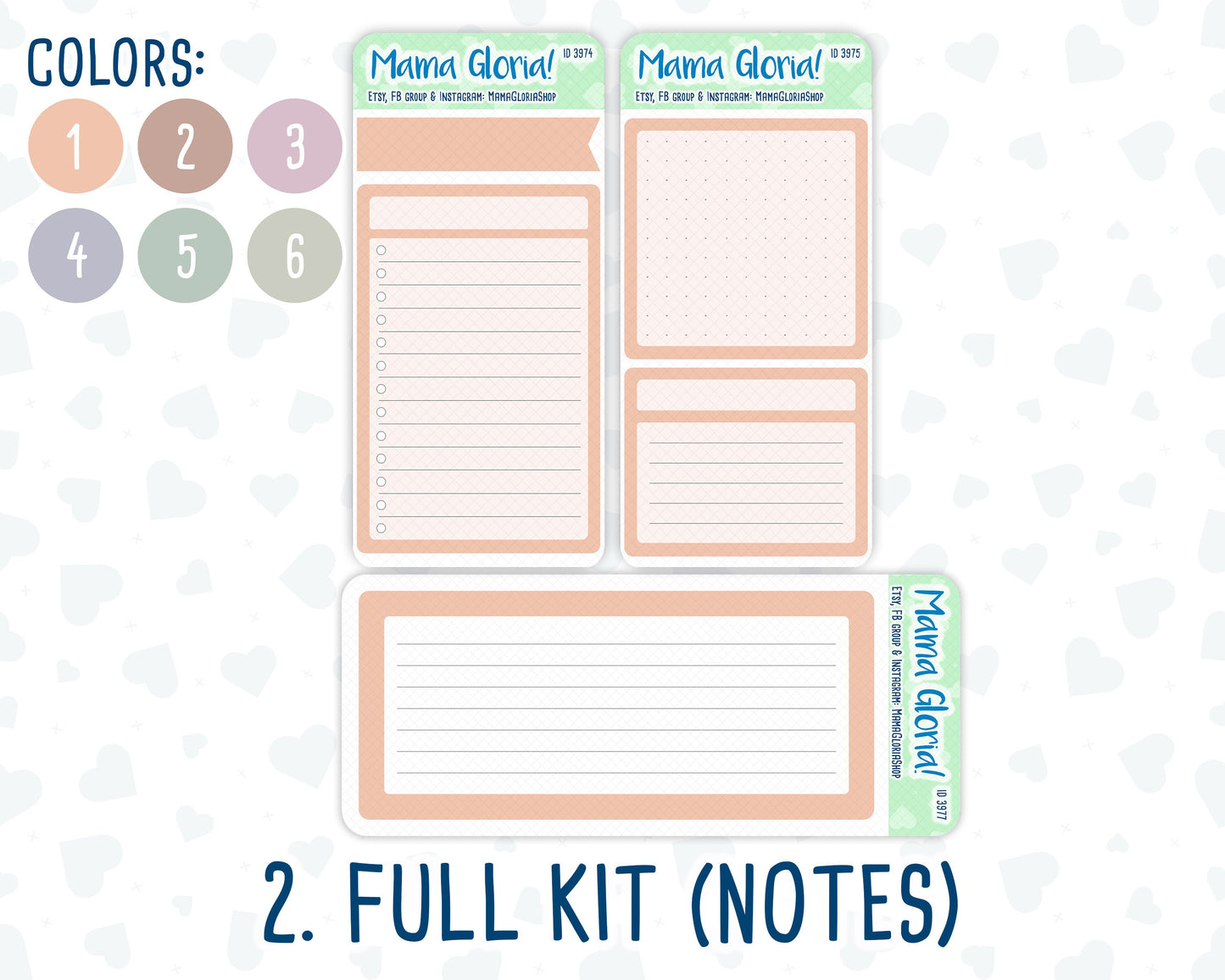 7x9 Dashboard Kit- 6 flora colors - Notes Page for planners - Habit Tracker