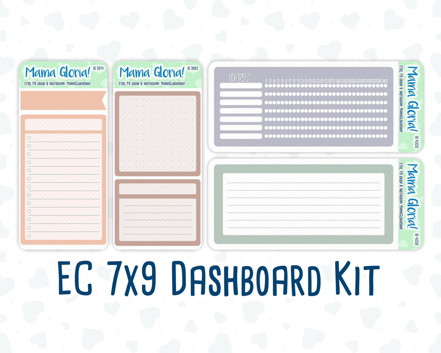 7x9 Dashboard Kit- 6 flora colors - Notes Page for planners - Habit Tracker