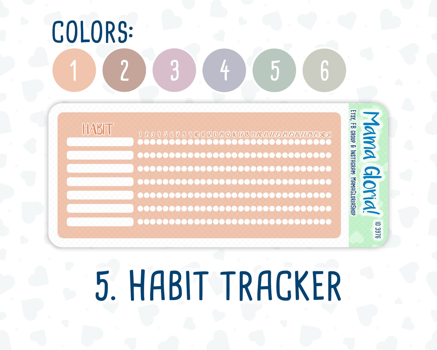7x9 Dashboard Kit- 6 flora colors - Notes Page for planners - Habit Tracker