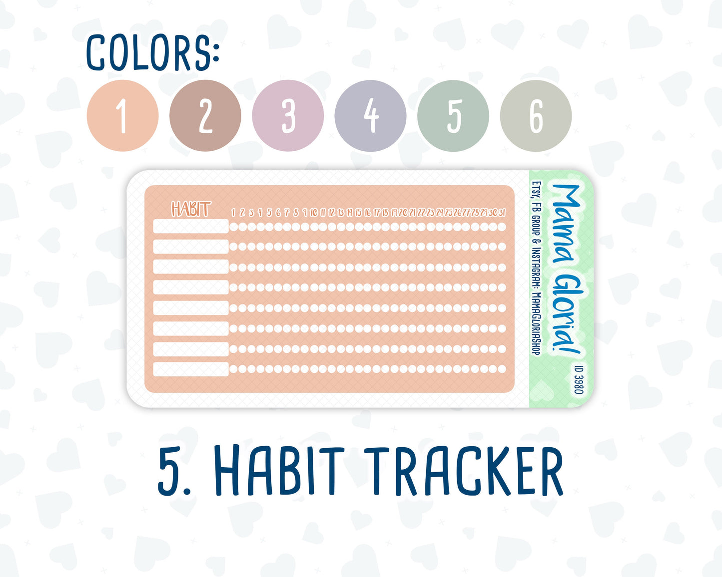 A5 Dashboard Kit- 6 flora colors - Notes Page for planners - Habit Tracker