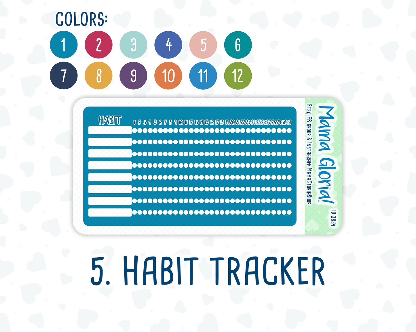 A5 Dashboard Kit- 12 colors - Notes Page for planners - Habit Tracker