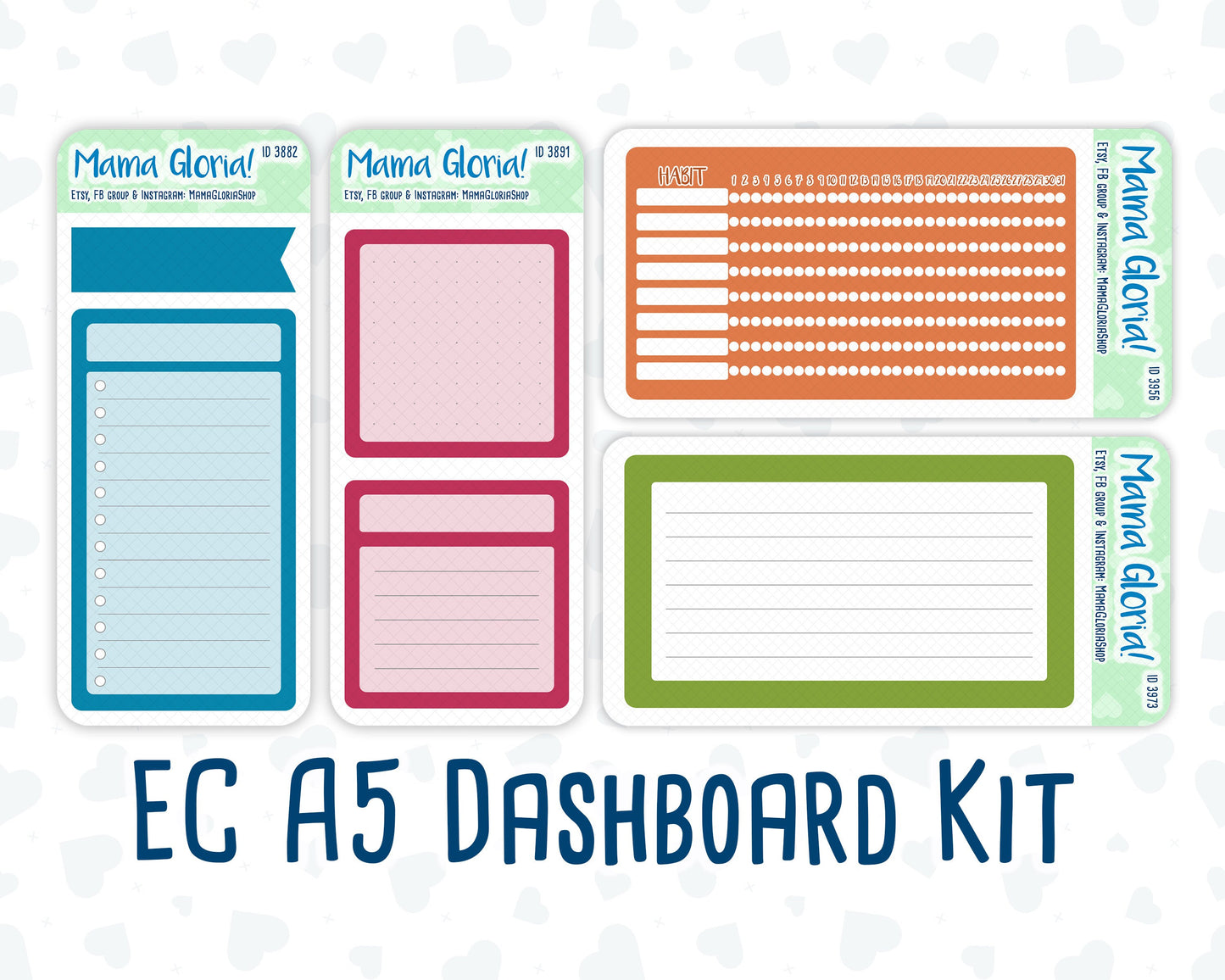 A5 Dashboard Kit- 12 colors - Notes Page for planners - Habit Tracker