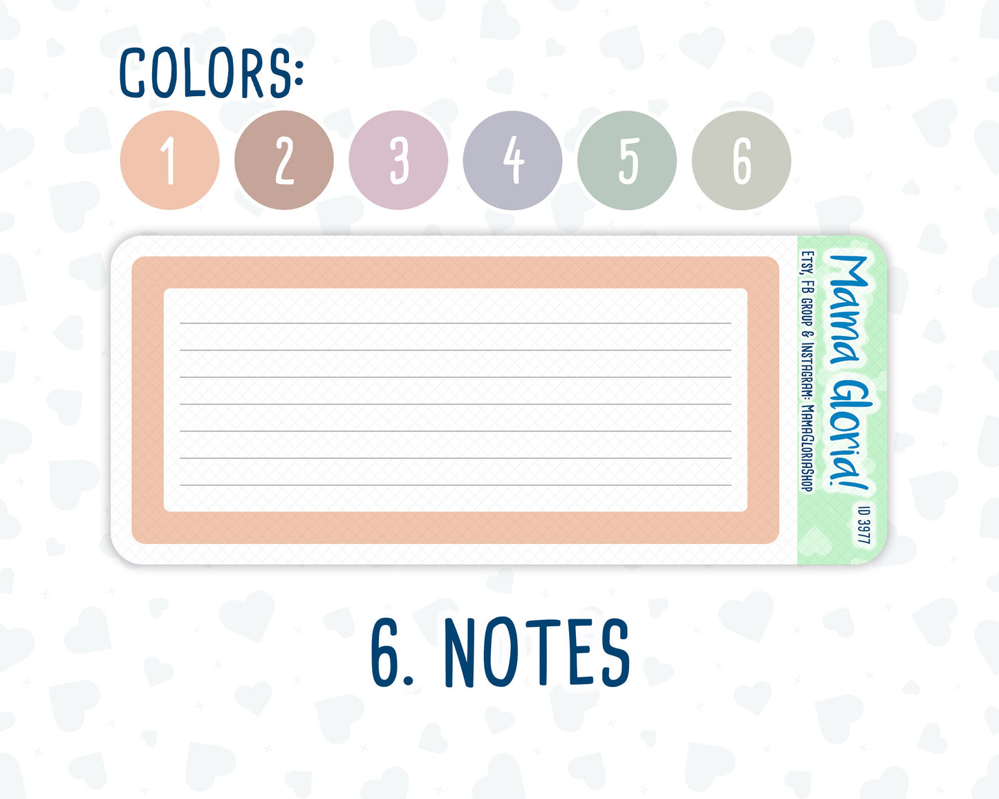 7x9 Dashboard Kit- 6 flora colors - Notes Page for planners - Habit Tracker