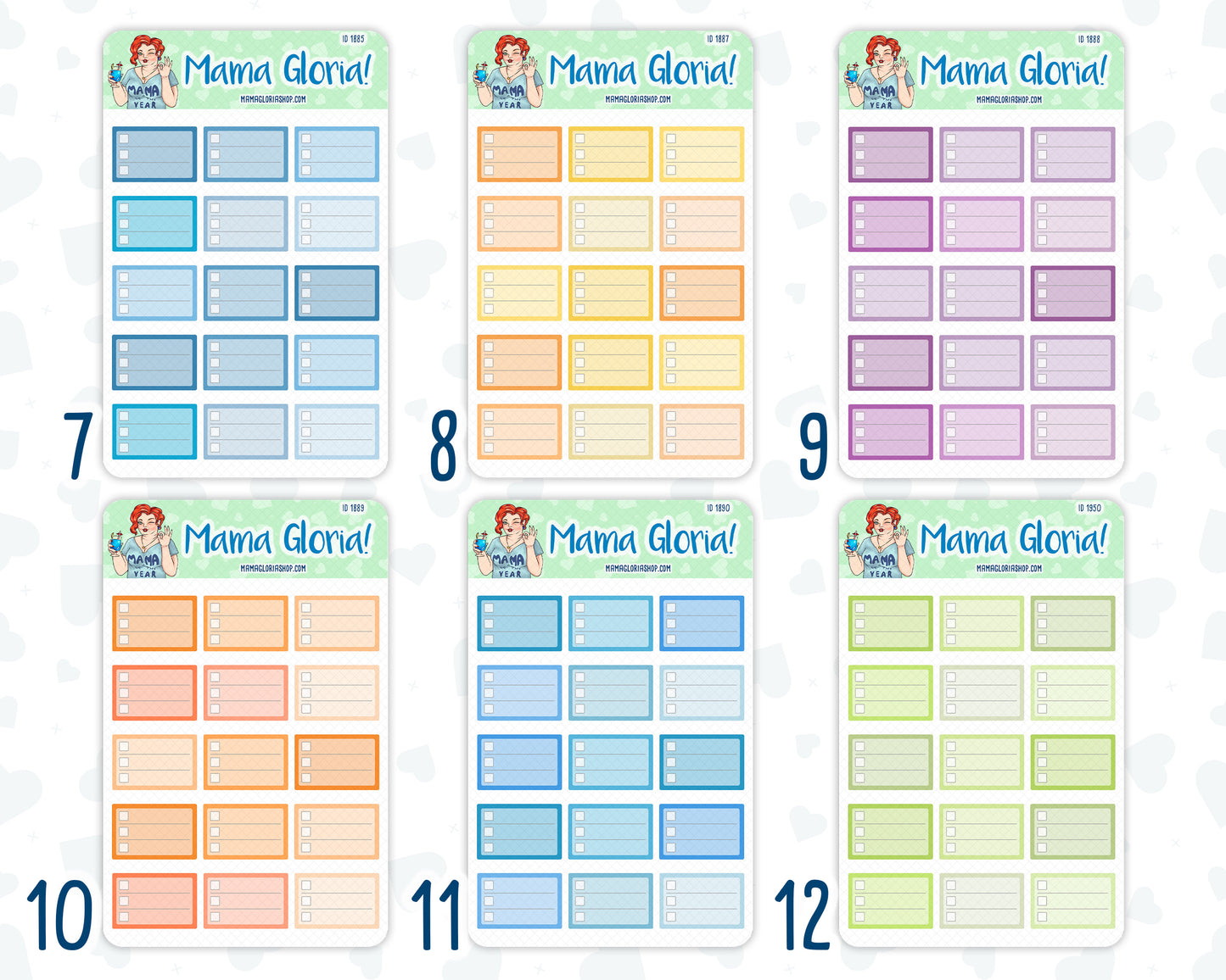 12-Month Functional Boxes- 2024 - Half Boxes- For Planners - Sticker Pack