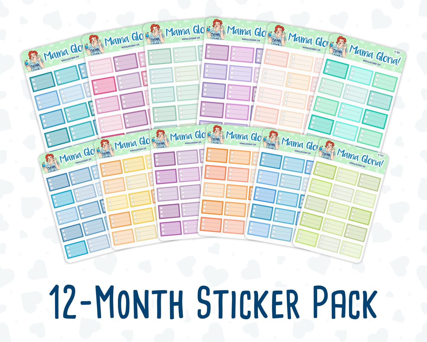 12-Month Functional Boxes- 2024 - Half Boxes- For Planners - Sticker Pack