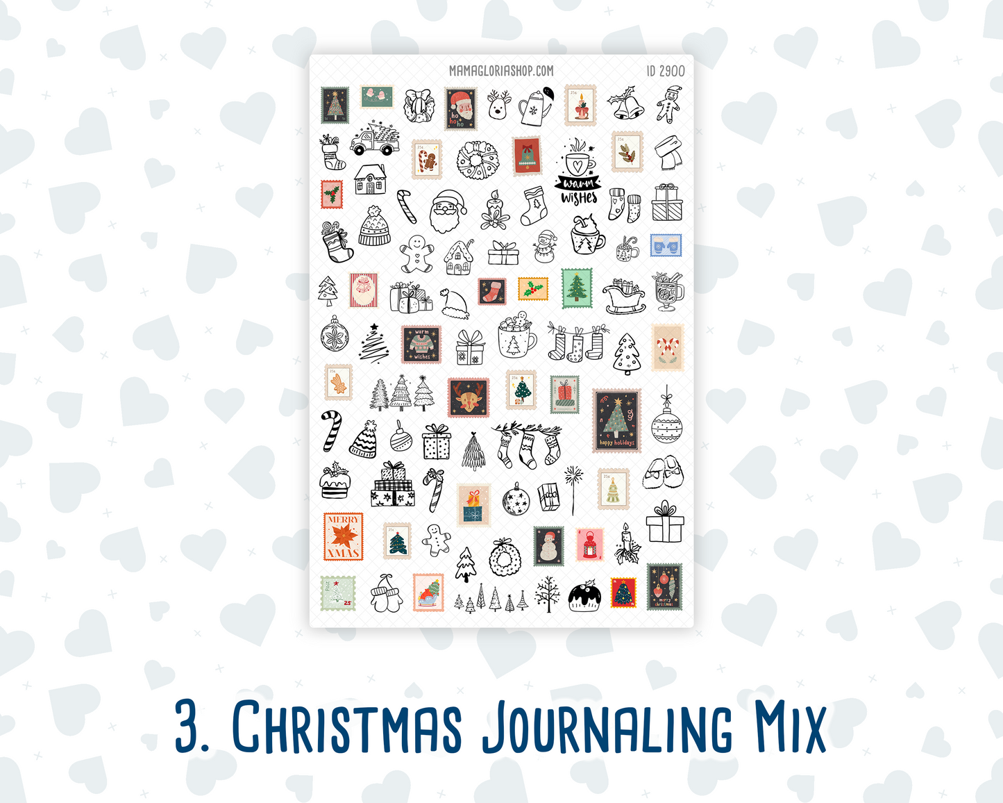 Christmas Journaling Stickers, Doodle Icons, Postage Stamps, Advent Countdown, 4-Sheet Pack for Planners & Scrapbooks