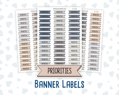 Priorities - Banner Label Stickers - Functional - For Planners – Wild Sage & Muted Slate