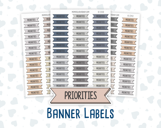 Priorities - Banner Label Stickers - Functional - For Planners – Wild Sage & Muted Slate