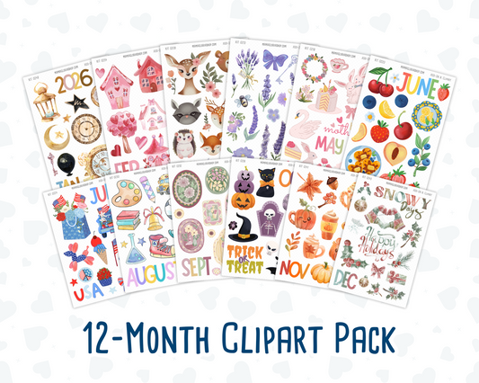 12-Month Clipart Pack - 2026 -  For Planners
