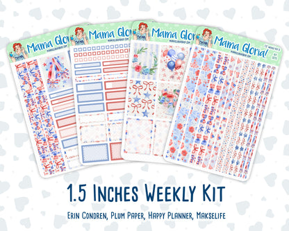 Kit 0273 - 1.5" Wide Column - Weekly Kit - July - Americana In Bloom  - For Vertical & Hourly Planners