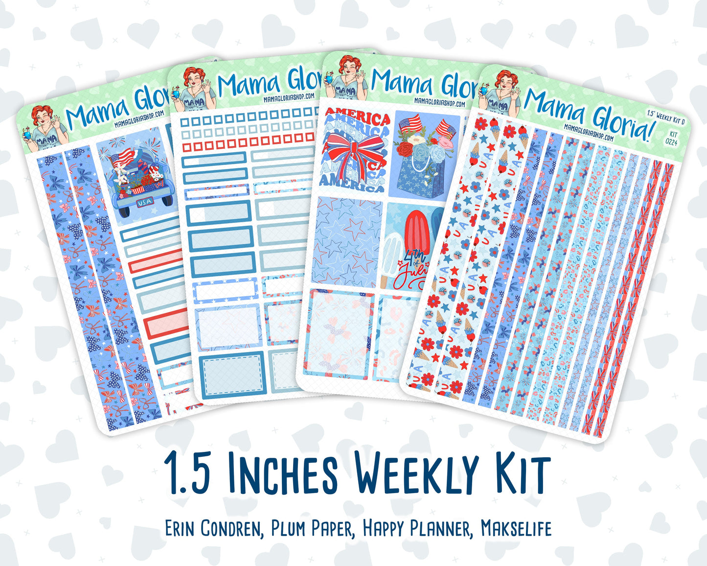 Kit 0224 - 1.5" Wide Column - Weekly Kit - July - Patriotic Parade  - For Vertical & Hourly Planners