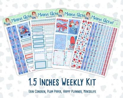 Kit 0224 - 1.5" Wide Column - Weekly Kit - July - Patriotic Parade  - For Vertical & Hourly Planners