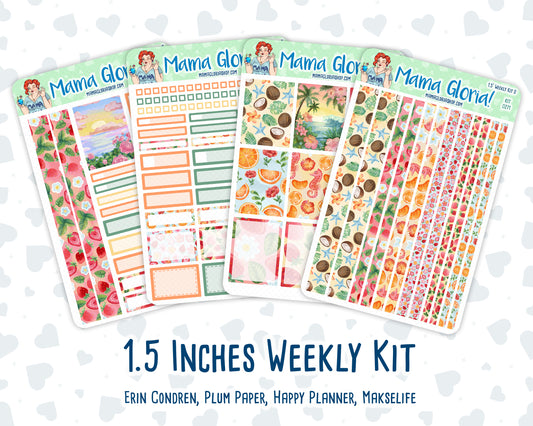 Kit 0271 - 1.5" Wide Column - Weekly Kit - June - Strawberry Shore  - For Vertical & Hourly Planners