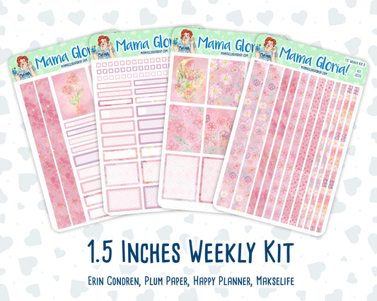 Kit 0253 - 1.5" Wide Column - Weekly Kit - February - Rosy Daydreams  - For Vertical & Hourly Planners