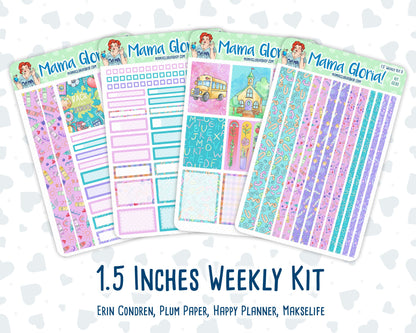 Kit 0230 - 1.5" Wide Column - Weekly Kit - August - School Daze  - For Vertical & Hourly Planners