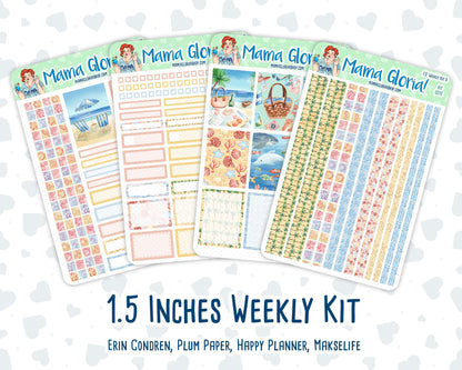 Kit 0222 - 1.5" Wide Column - Weekly Kit - June - Beach Day  - For Vertical & Hourly Planners