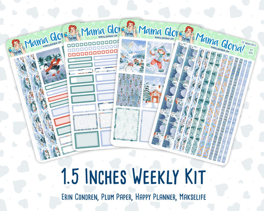 Kit 0247 - 1.5" Wide Column - Weekly Kit - December - Snow Day Adventures  - For Vertical & Hourly Planners
