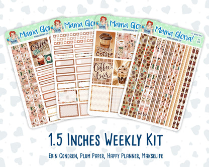 Kit 0296 - 1.5" Wide Column - Weekly Kit - September - Coffee Break  - For Vertical & Hourly Planners