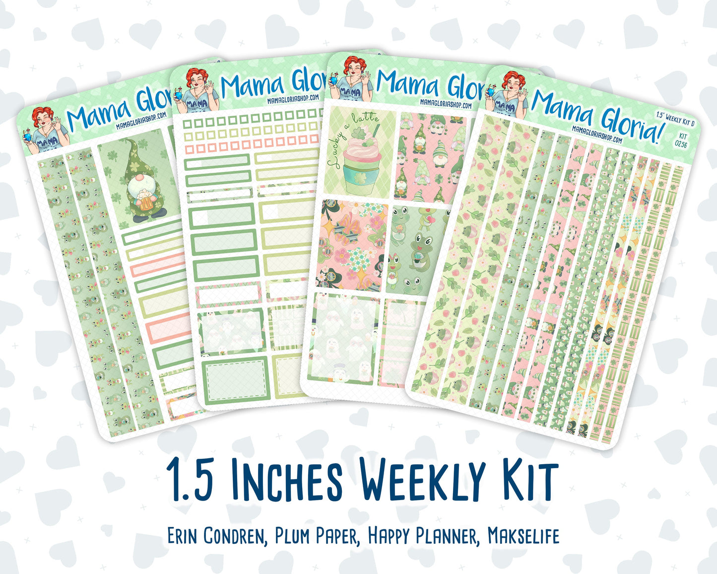 Kit 0256 - 1.5" Wide Column - Weekly Kit - March - Froggy Luck  - For Vertical & Hourly Planners