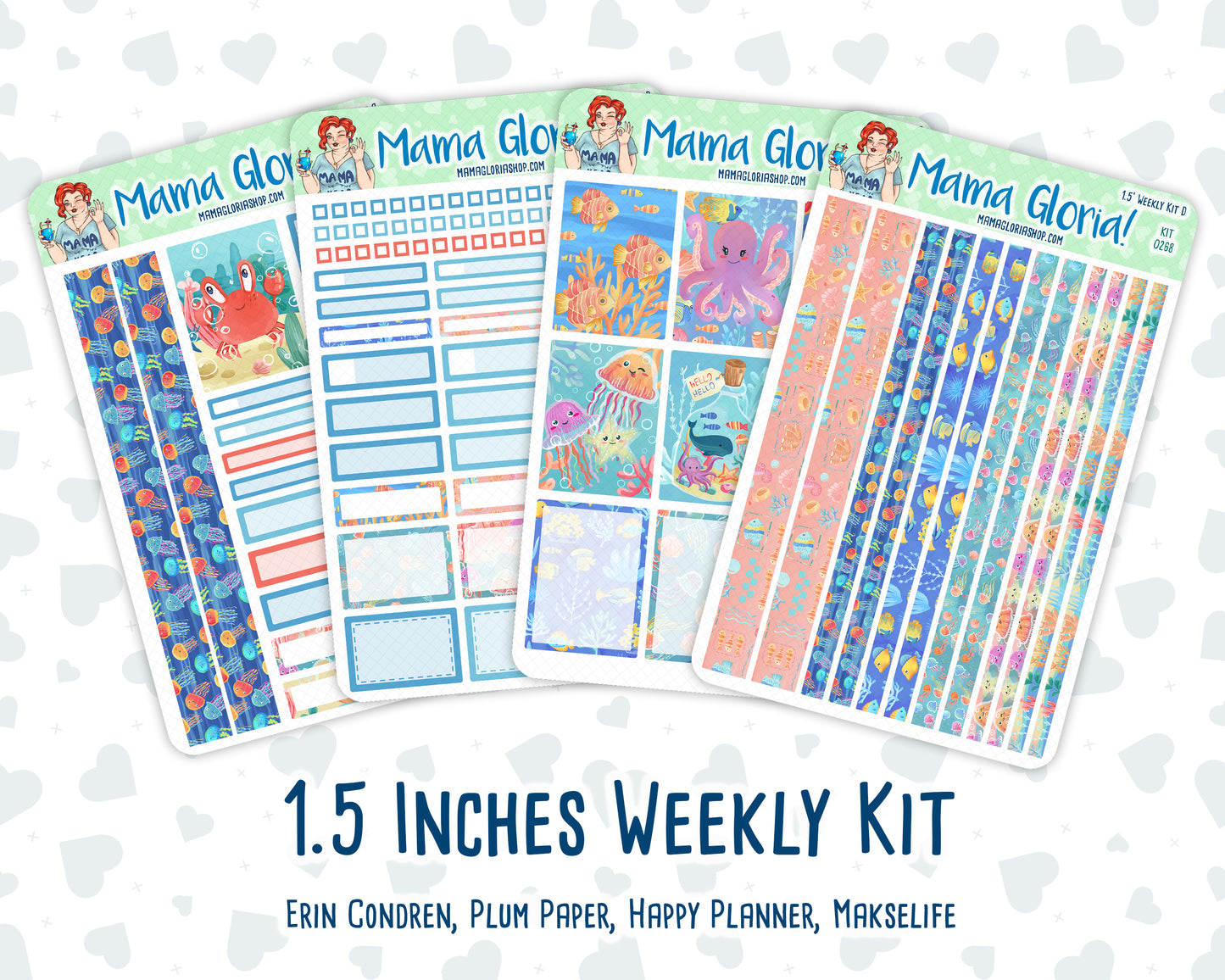 Kit 0268 - 1.5" Wide Column - Weekly Kit - June - Sea Sweeties  - For Vertical & Hourly Planners