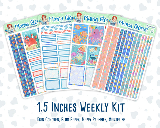 Kit 0268 - 1.5" Wide Column - Weekly Kit - June - Sea Sweeties  - For Vertical & Hourly Planners