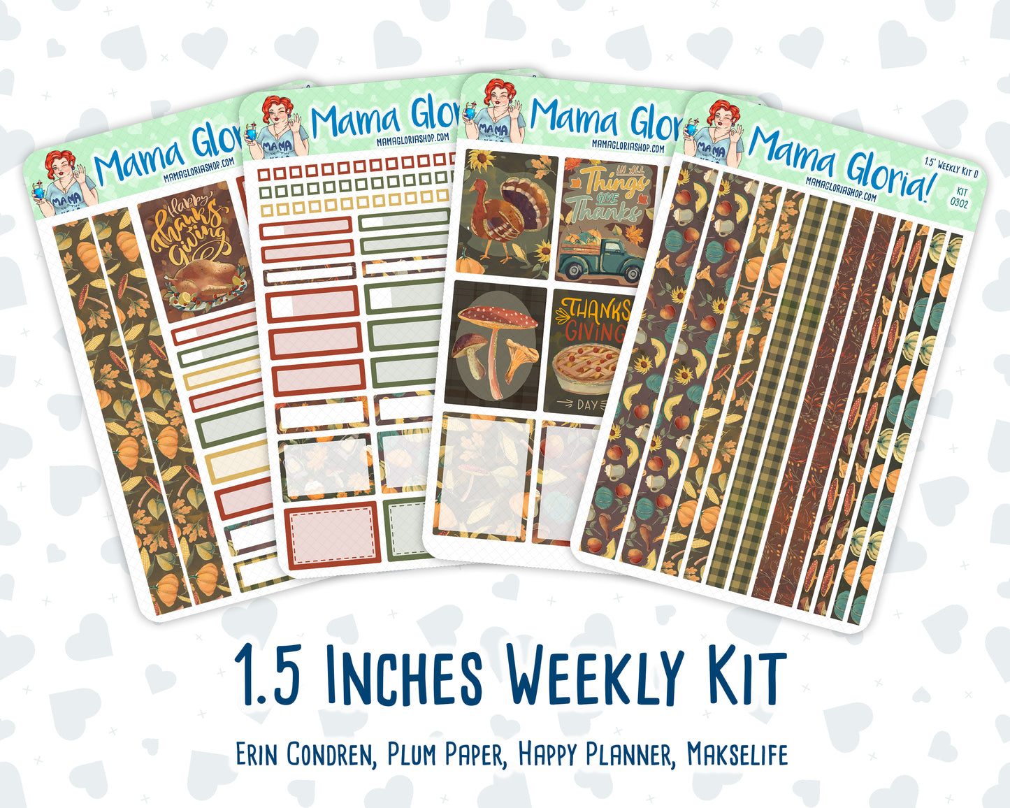 Kit 0302 - 1.5" Wide Column - Weekly Kit - November - Thankful Season  - For Vertical & Hourly Planners