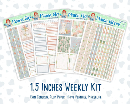 Kit 0261 - 1.5" Wide Column - Weekly Kit - April - Llama Spring  - For Vertical & Hourly Planners