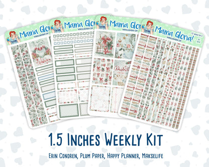 Kit 0245 - 1.5" Wide Column - Weekly Kit - December - Vintage Christmas  - For Vertical & Hourly Planners