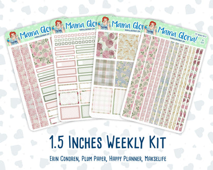 Kit 0257 - 1.5" Wide Column - Weekly Kit - March - Blush Garden  - For Vertical & Hourly Planners