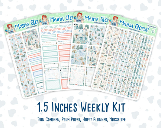 Kit 0251 - 1.5" Wide Column - Weekly Kit - January - Pine & Paws  - For Vertical & Hourly Planners