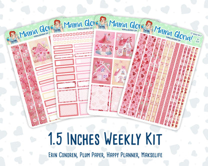 Kit 0254 - 1.5" Wide Column - Weekly Kit - February - Valentine Village  - For Vertical & Hourly Planners