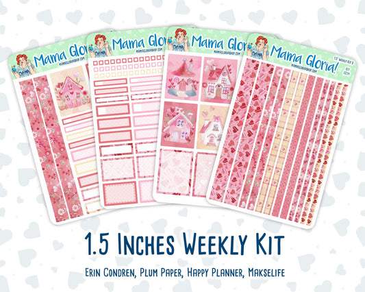 Kit 0254 - 1.5" Wide Column - Weekly Kit - February - Valentine Village  - For Vertical & Hourly Planners