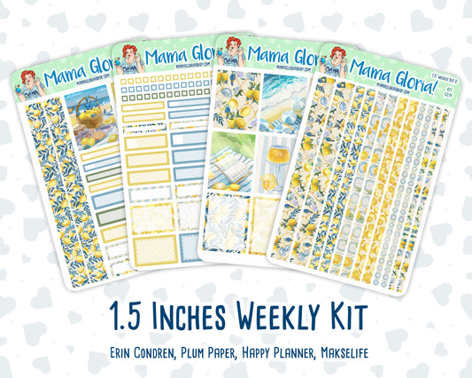 Kit 0274 - 1.5" Wide Column - Weekly Kit - July - Sunny Lemon Shore - For Vertical & Hourly Planners