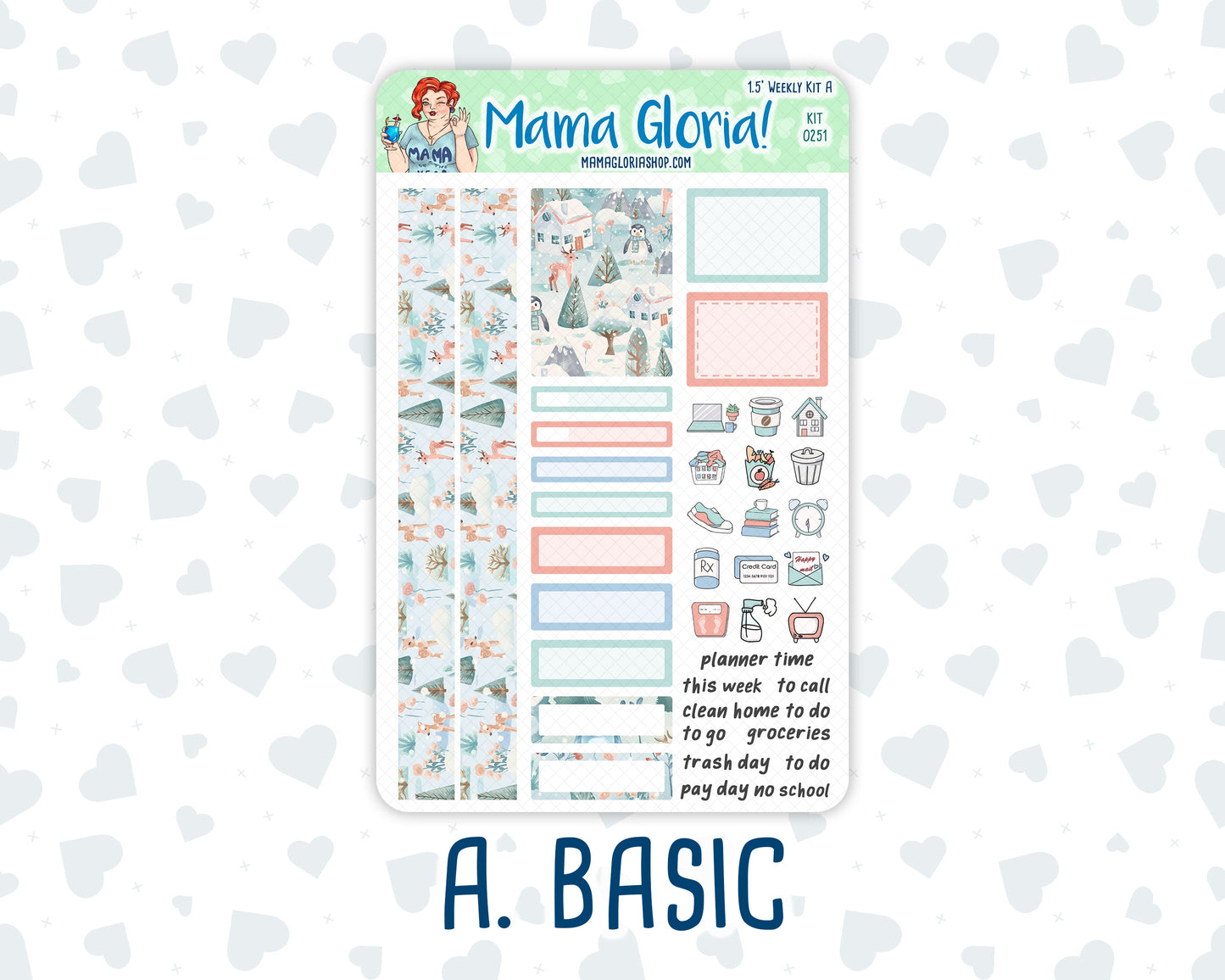 Kit 0251 - 1.5" Wide Column - Weekly Kit - January - Pine & Paws  - For Vertical & Hourly Planners