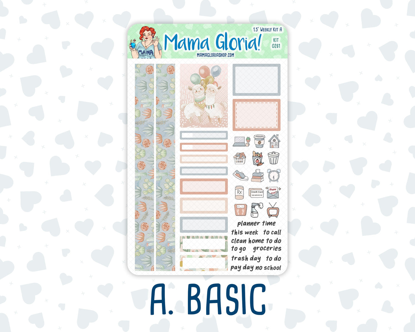 Kit 0261 - 1.5" Wide Column - Weekly Kit - April - Llama Spring  - For Vertical & Hourly Planners