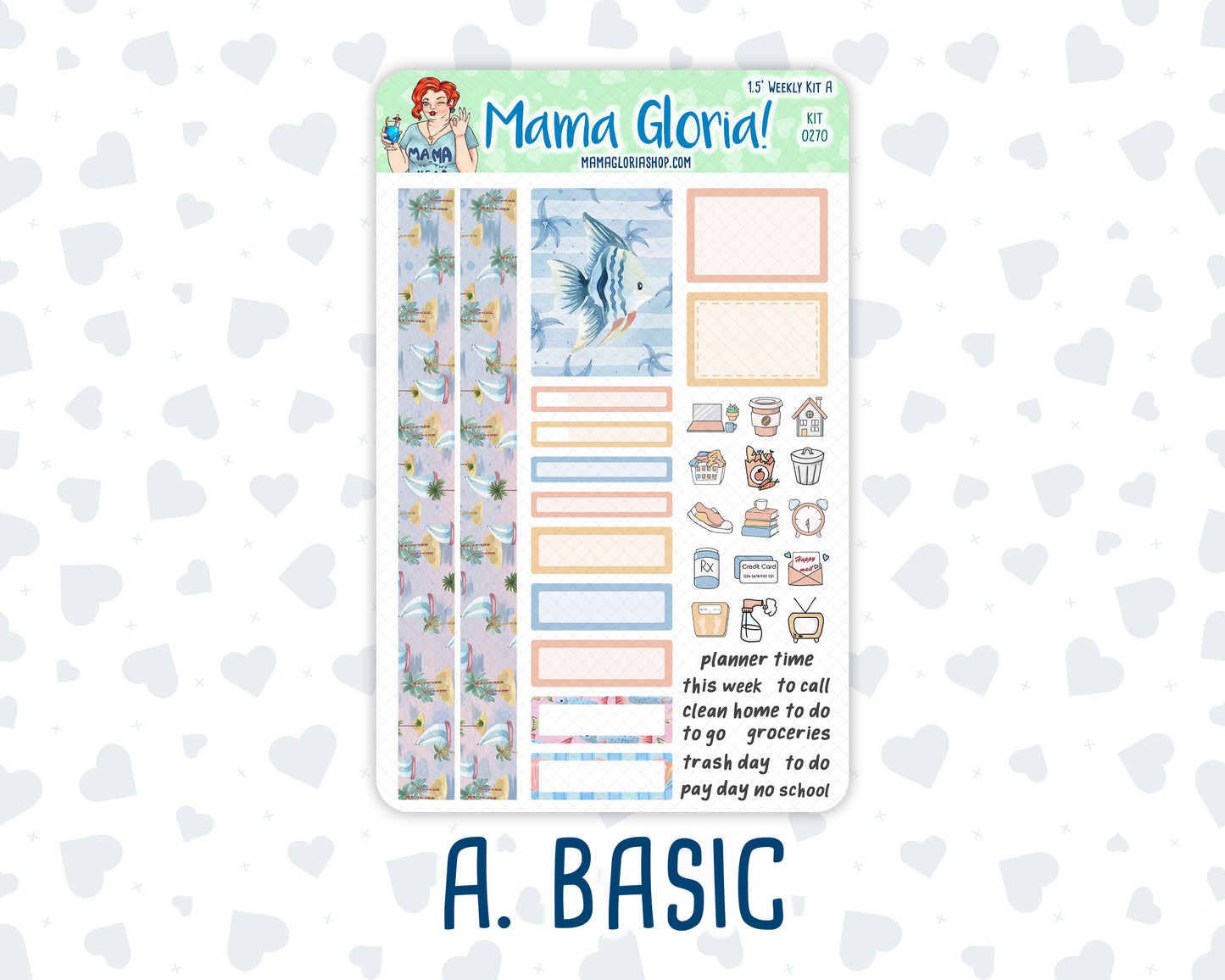 Kit 0270 - 1.5" Wide Column - Weekly Kit - June - Beachside Bliss  - For Vertical & Hourly Planners