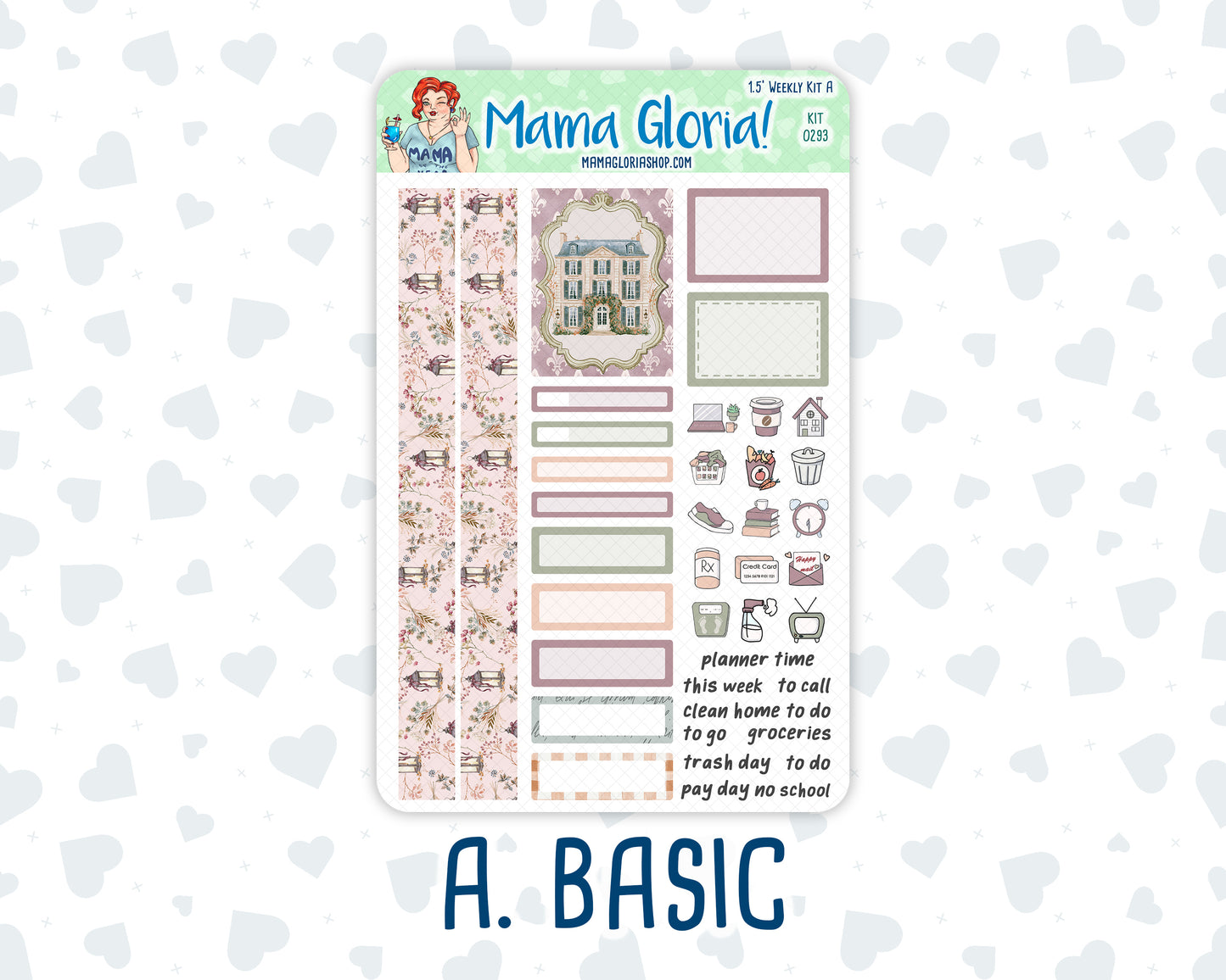 Kit 0293 - 1.5" Wide Column - Weekly Kit - September - Fleur de Provence  - For Vertical & Hourly Planners