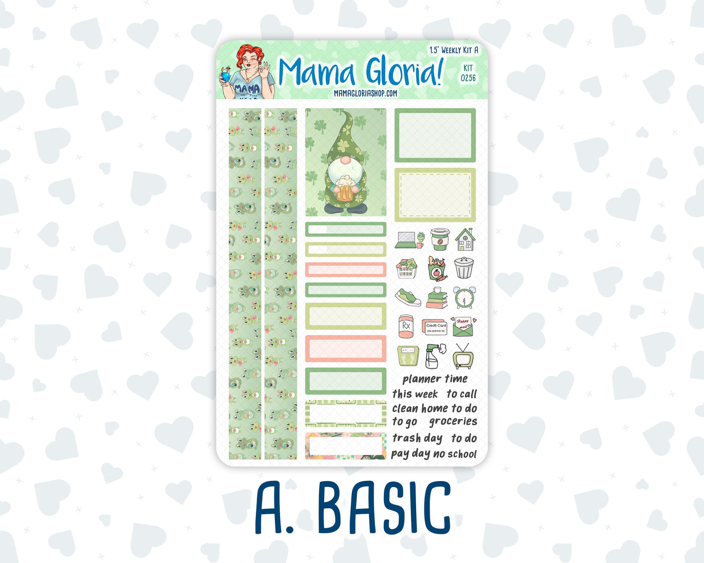 Kit 0256 - 1.5" Wide Column - Weekly Kit - March - Froggy Luck  - For Vertical & Hourly Planners