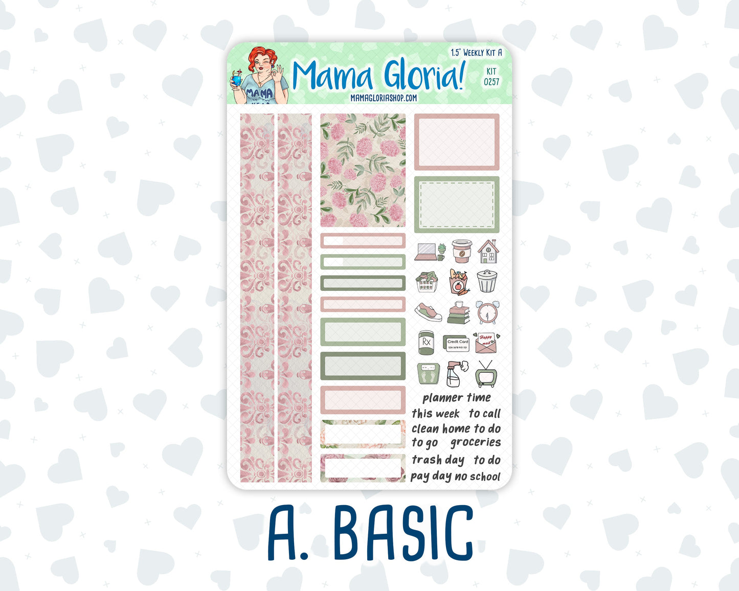 Kit 0257 - 1.5" Wide Column - Weekly Kit - March - Blush Garden  - For Vertical & Hourly Planners