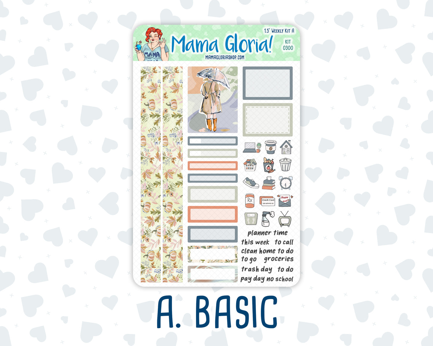 Kit 0300 - 1.5" Wide Column - Weekly Kit - October - Autumn Stroll  - For Vertical & Hourly Planners