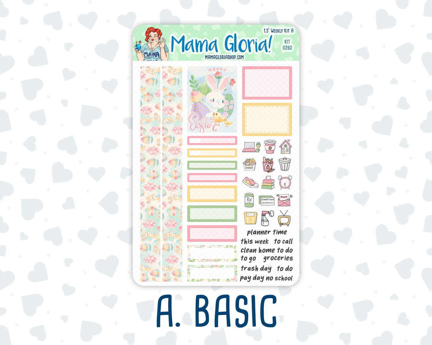 Kit 0260 - 1.5" Wide Column - Weekly Kit - April - Pastel Egg Hunt  - For Vertical & Hourly Planners
