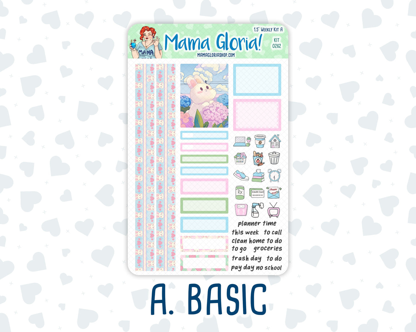Kit 0262 - 1.5" Wide Column - Weekly Kit - April - Spring Puffs  - For Vertical & Hourly Planners